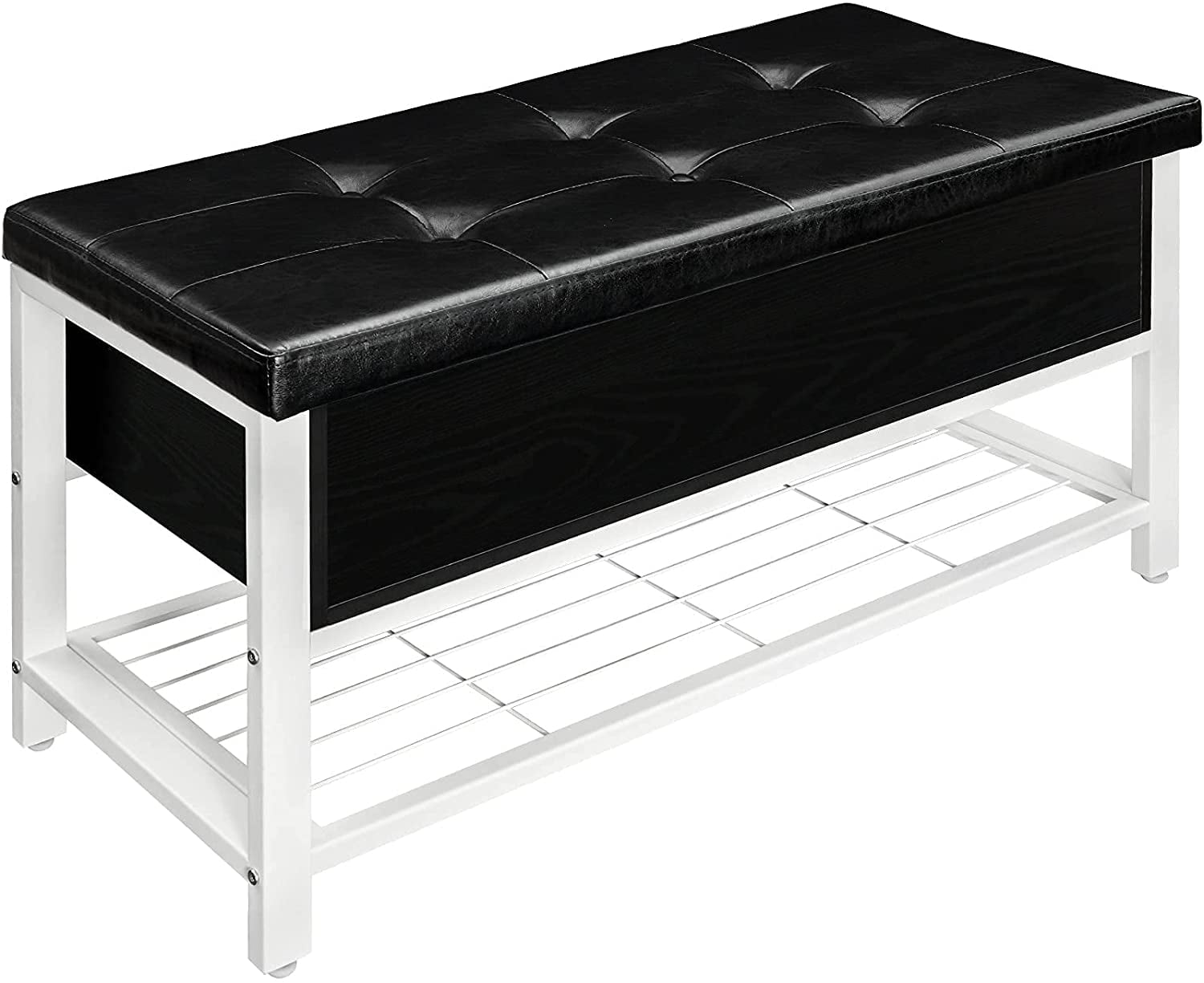 Saygoer Bench with Storage Industrial Entryway Shoes Bench with Seating Modern  End of Bed Bench with Metal Shelf PU Padded Ottoman Bench for Bedroom  Living Room, Black White - Walmart.com