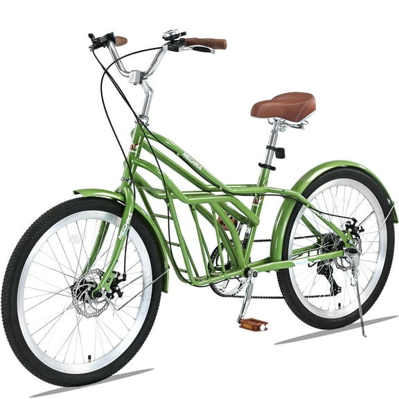 24 inch Bicycle for 10+yr or 5'0"-5'7" Adult with Cargo Space(small pets, items), 6-Speed Gears, Disc Brakes & Durable Lightweight Steel Frame, City Commuter Bike, 85% assembled for Gift (Green)