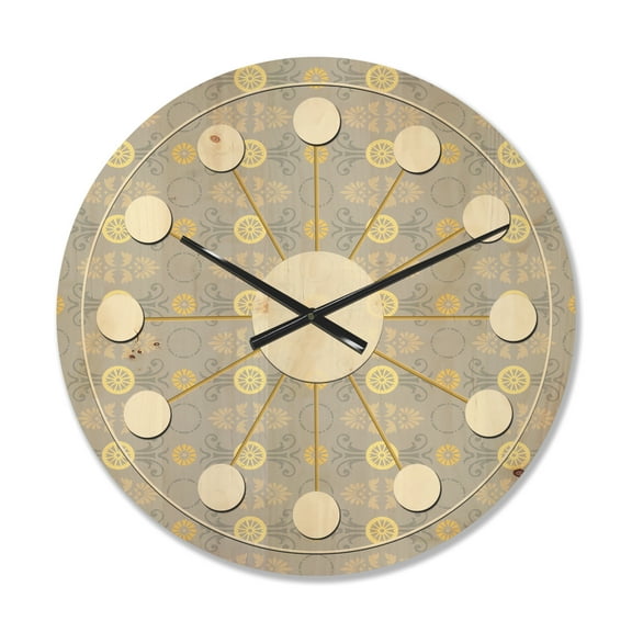 Designart 'Golden Cornflower Retro Pattern' Mid-Century Modern Wood Wall Clock
