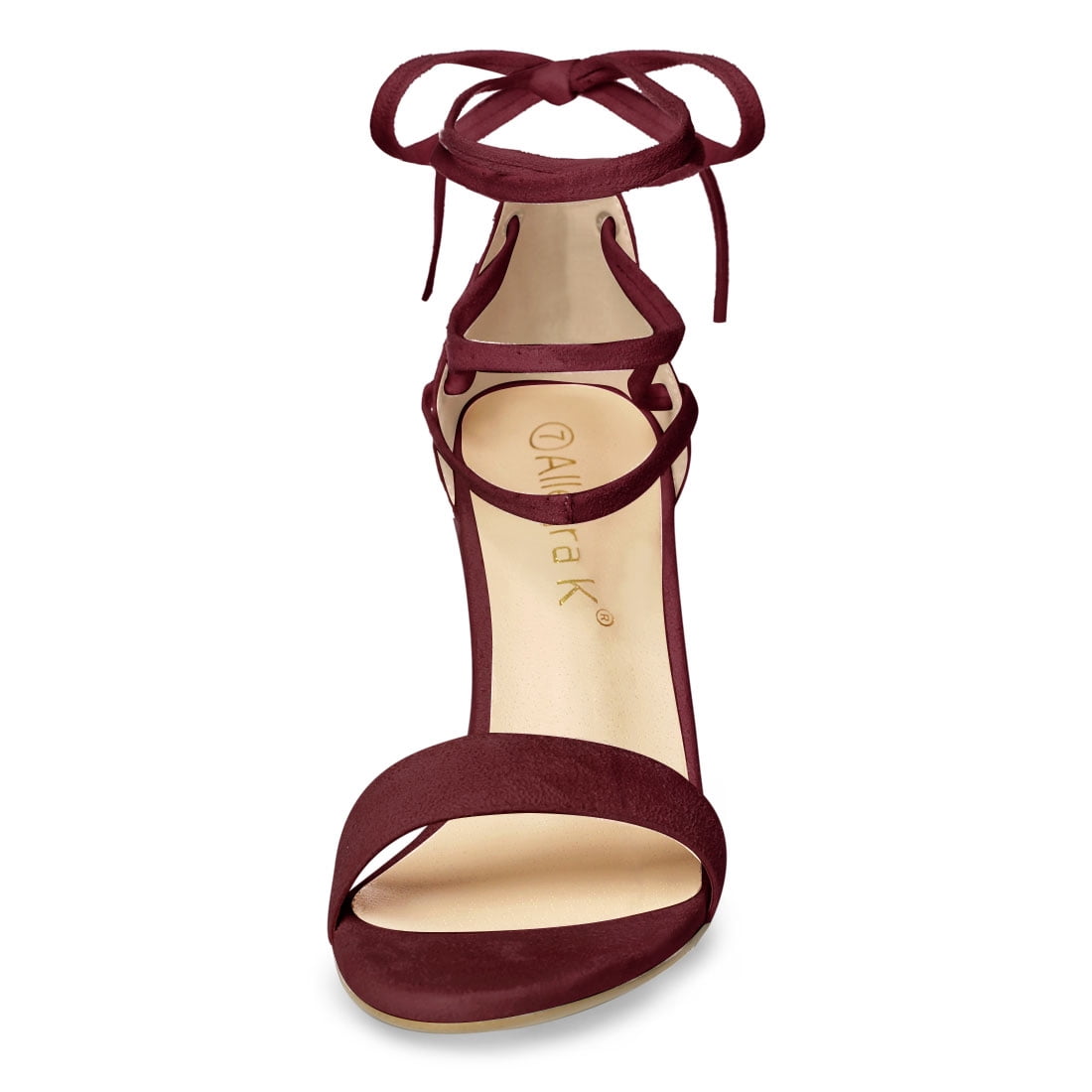 DARING DIVA Women's Lace Up Chunky Strappy High Heels Sandal Burgundy 8