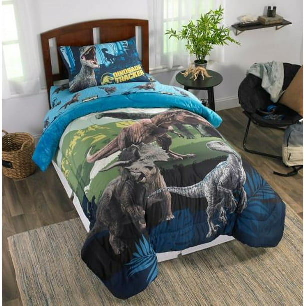 Jurassic World Blue Dinosaur Boys Twin Comforter & Sheet Set (4 Piece
