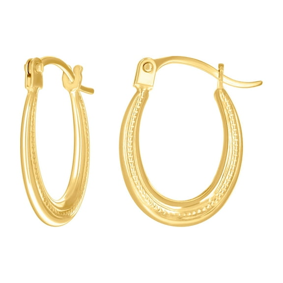 14k Yellow Gold Womens Patterned U-shaped Fashion Hoop Earrings 15.3x12.1mm Wide Hoop Earring for Women