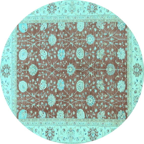 Ahgly Company Indoor Round Oriental Light Blue Traditional Area Rugs, 8' Round