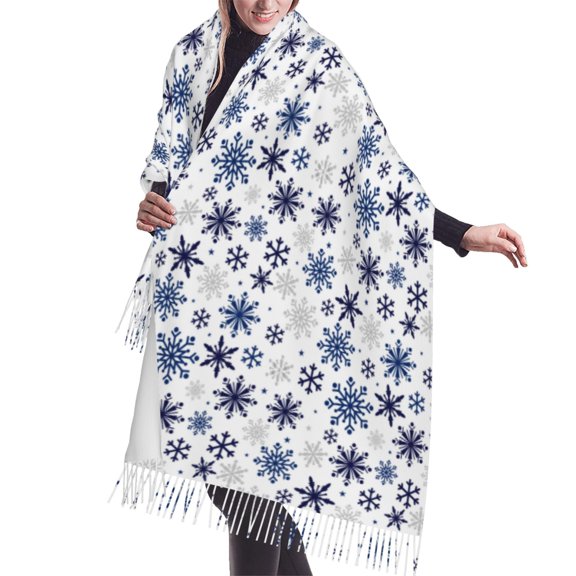 Shawl Wraps for Women - blue Snowflake Prints Oversized Fall Winter Fashion Blanket Scarf for Women