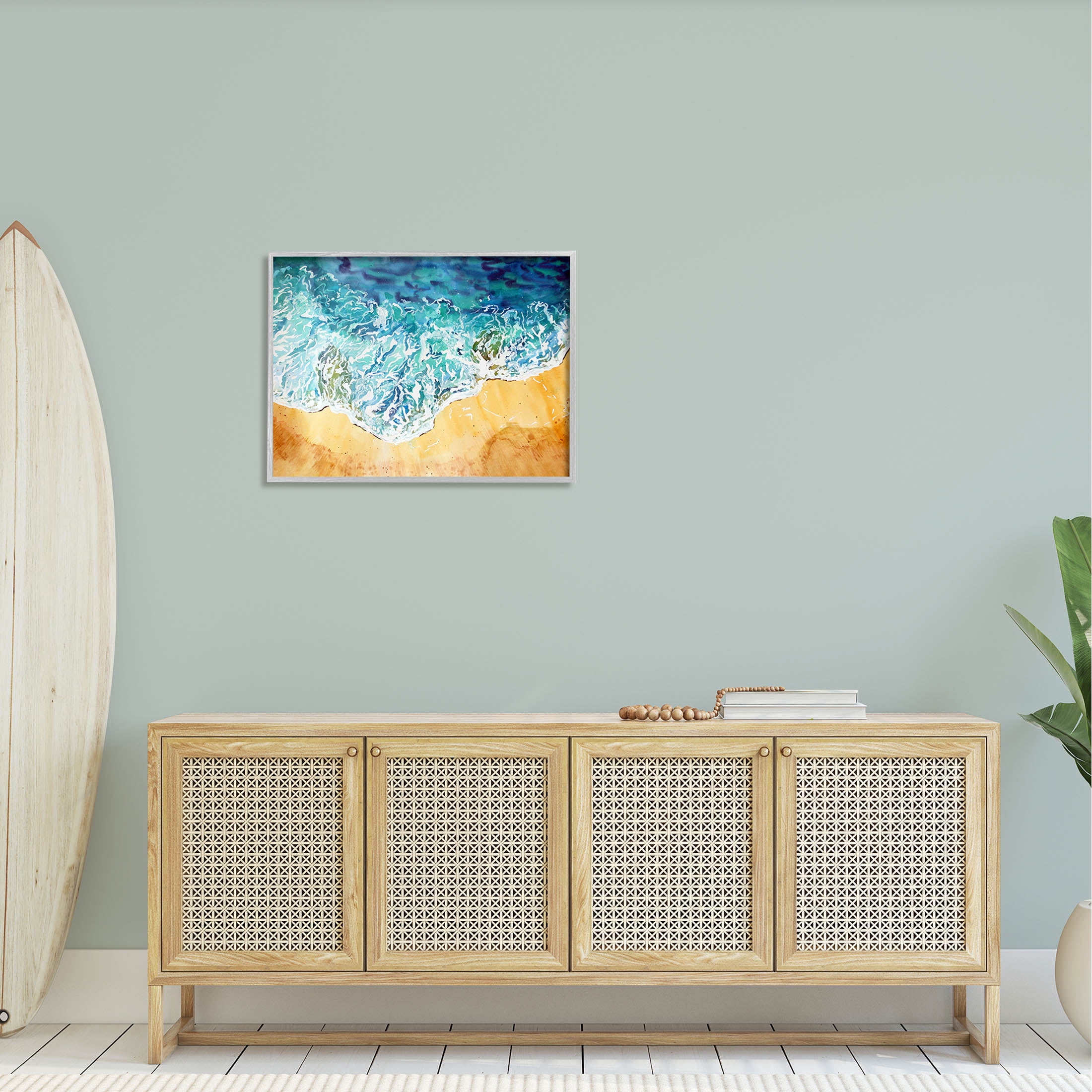 Aerial Wave Splash Shore Coastal Graphic Art Gray Framed Art Print Wall Art