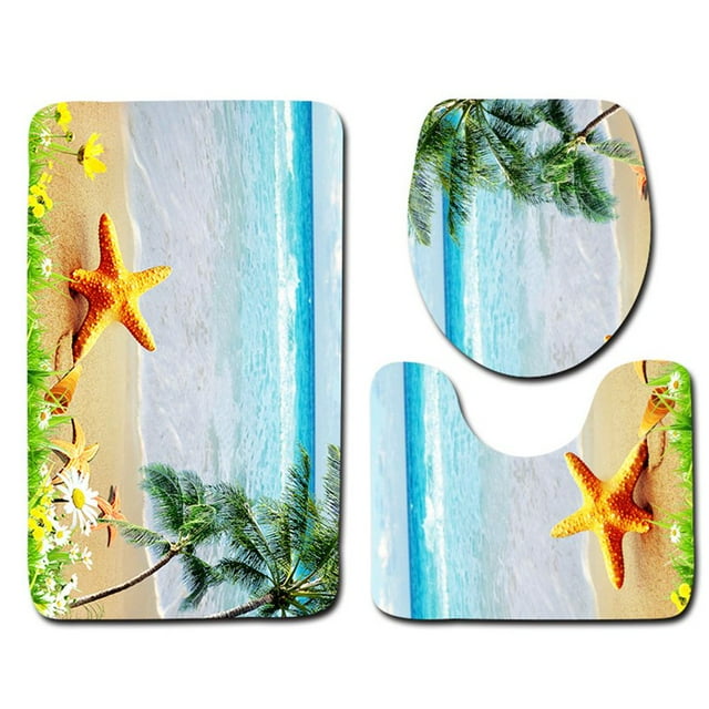 3Pcs/set Bathroom Mat Set Anti- for Slip Kitchen Bath Mat Carpet Bathroom Toliet Rug Washable Beach Style