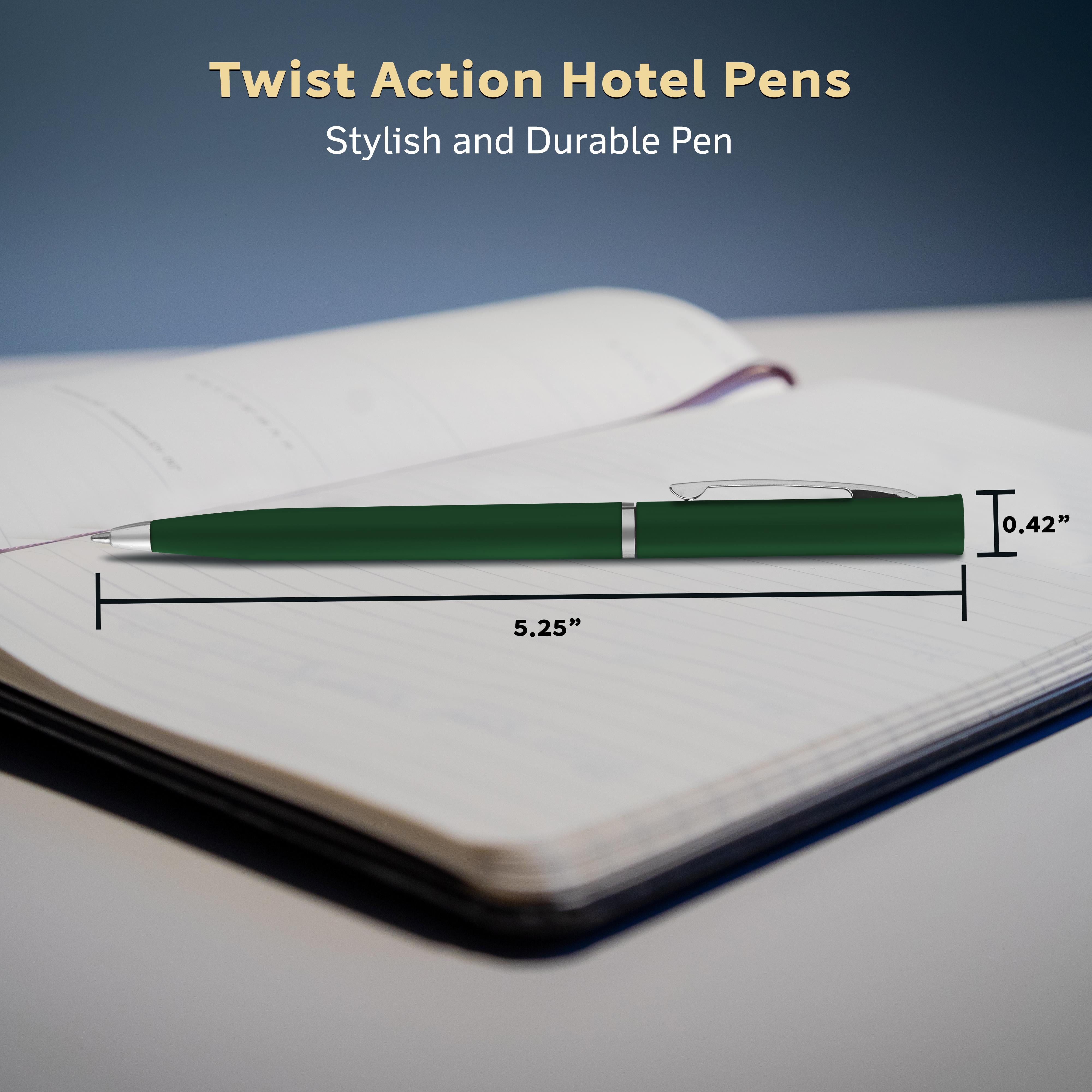 10 Twist Action Hotel Pens Pack - Plastic, Black Ink - Green