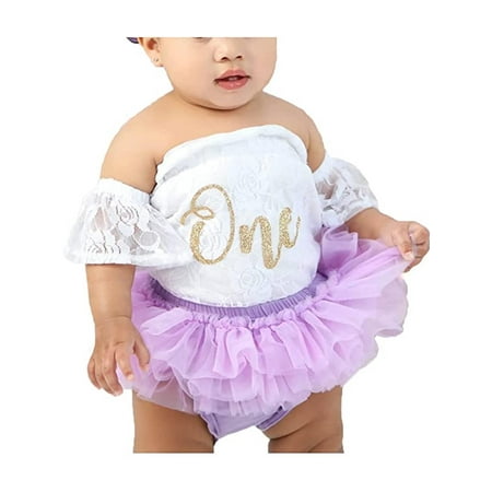 

Baby Girl 1st Birthday Clothes Sets Letter Off Shoulder Lace Romper Bodysuit Cake Smash Tutu Shorts Headband 0-24M