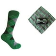 thumbnail image 1 of Triple M Plus Novelty Men's Argyle Socks with Bowtie and Pocket Square Set In Green with Black and Gray Color, 1 of 1