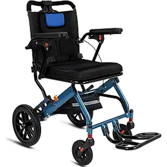 20 LBS Lightweight Foldable Transport Wheelchair for Adults & Seniors - 10” Honeycomb Tires, Double Handbrake, Aluminum Frame, Holds 220 LBS, Portable for Travel & Daily Use
