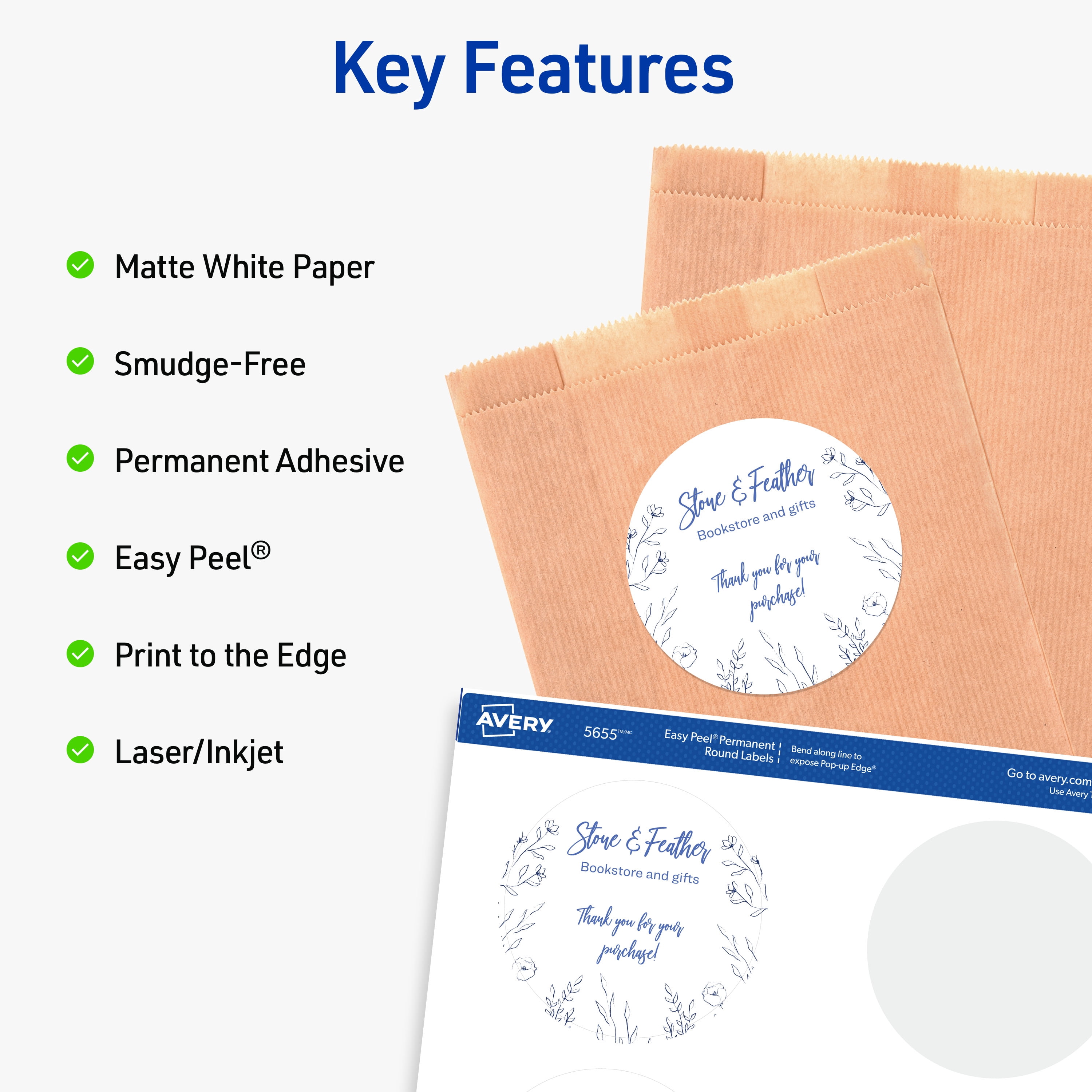 Avery Round Labels, 3" Diameter, Permanent, 150 Labels (5655)