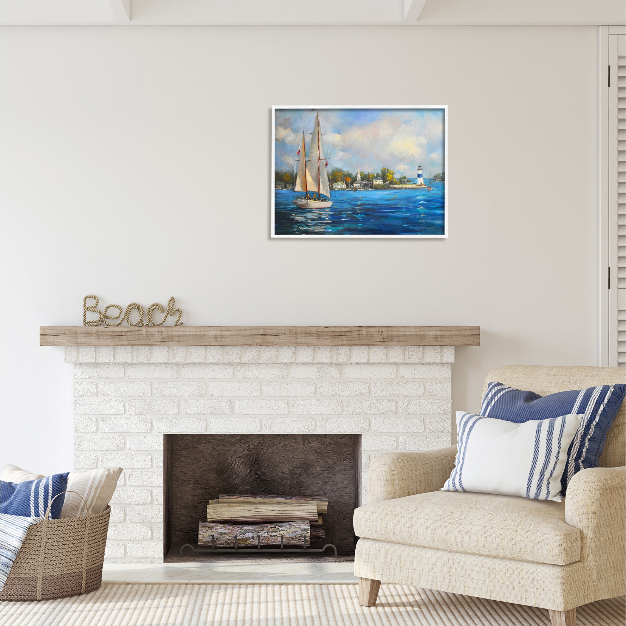 Stupell Industries Sailboats Ocean Landscape Transportation Painting White Framed Art Print Wall Art, 30 x 24