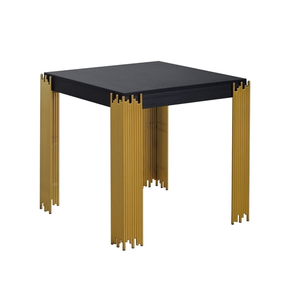 Benjara Theo Side End Table- Retro Gold Metal Legs- Black Wood- Square 25 Inch