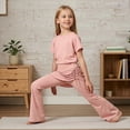 thumbnail image 4 of hotojiny Girl Flare Legging with Skirt Kids Cute Workout Yoga Pants Side Drawstring Bell Bottoms High Waisted Skirted Pant(Pink,9-10 Years), 4 of 9