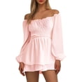 thumbnail image 1 of Combinaison pour Femme à Épaules Dénudées, Robe Mini Évasée à Volants Superposés avec Encolure Ras du Cou et Design de Culottes, 1 of 5
