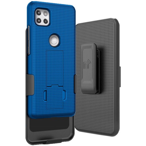 Nakedcellphone Case with Clip Compatible with Motorola One 5G Ace, [Cobalt Blue] Slim Kickstand Phone Cover with [Rotating/Ratchet] Belt Hip Holster Accessory Combination for Moto XT2113