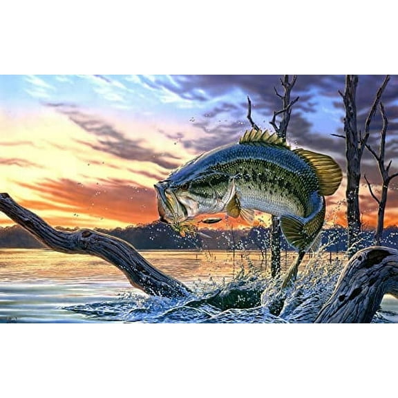 Whimsical Practicality's Bass Fish Jumping Edible Icing Image Cake Topper-1/4 Sheet or Larger