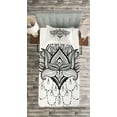 thumbnail image 3 of Ambesonne Folk Quilted Bedspread Set 2 Pcs, Lotus Flower Culture, Twin Size, White Black, 3 of 3
