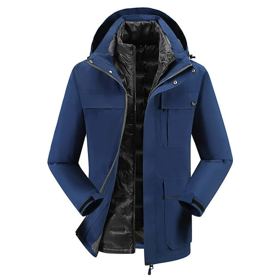 Hvyesh Men's Lightweight Waterproof Hooded Rain Jacket Outdoor Windbreaker Fleece Lined Raincoat Hooded Softshell Jacket Full Zip Wool Warm Thick Coats for Hiking Travel