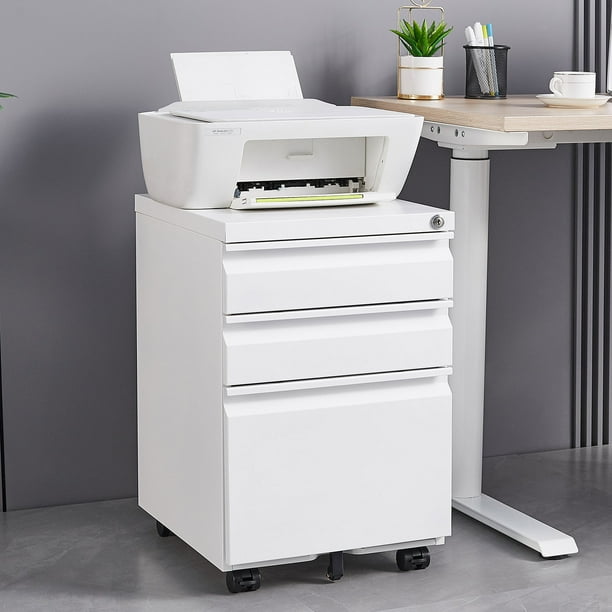 3 Drawer Mobile Office File with Lock, Under Desk Metal Movable Filing Fully