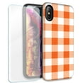 thumbnail image 1 of Mundaze Orange White Plaid Double Layer Case w/Glass Screen Protector For Apple iPhone XR, 1 of 5