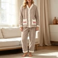 thumbnail image 2 of qelini Cardigan Pajama Set for Women Plus Size V Neck Fleece Lined Long Sleeve Top & Pants 2 Piece Winter Sleepwear Ptint Home Wear, 2 of 7