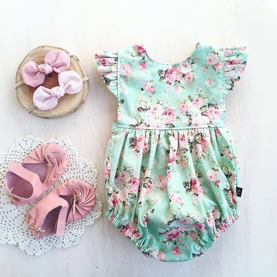 Newborn Baby Girl Floral Lace Ruffles Romper Dress Toddler Kid Backless Jumpsuit 
