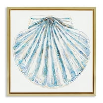 Stupell Industries Clam Shell on White Coastal Painting Gold Floater Framed Canvas Art Print Wall Art, 18 x 18