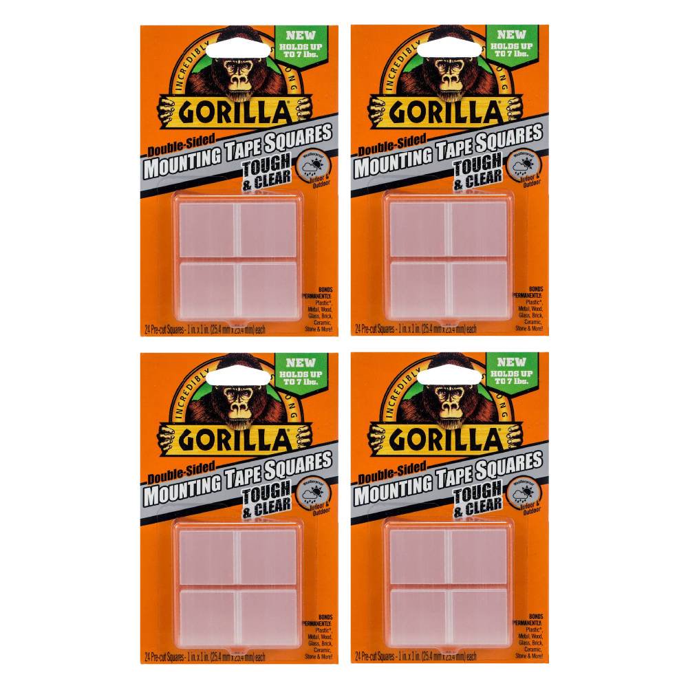 Gorilla Mounting Tape Squares PreCut 1 in x 1 in Double Sided 24