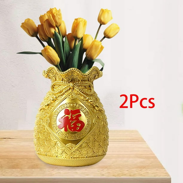 2PCs Simple Modern Plating Gold Vase Flower Table Decoration Ceramic Flower  Vase