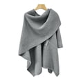 thumbnail image 1 of DPTALR Womens Solid Large Front Sweater Knitting Design Hollow Out Feel Wrap Topper Knitted Elegant Shawls Cape For Fall Winter, 1 of 5