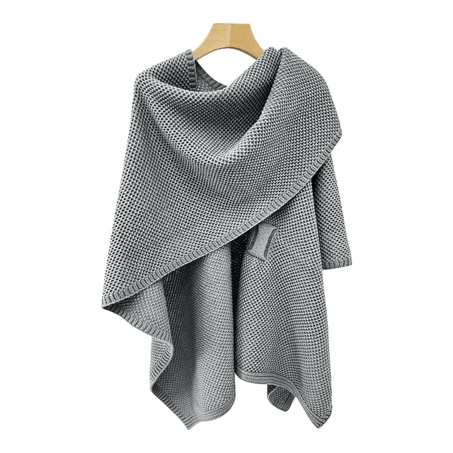 DPTALR Womens Solid Large Front Sweater Knitting Design Hollow Out Feel Wrap Topper Knitted Elegant Shawls Cape For Fall Winter