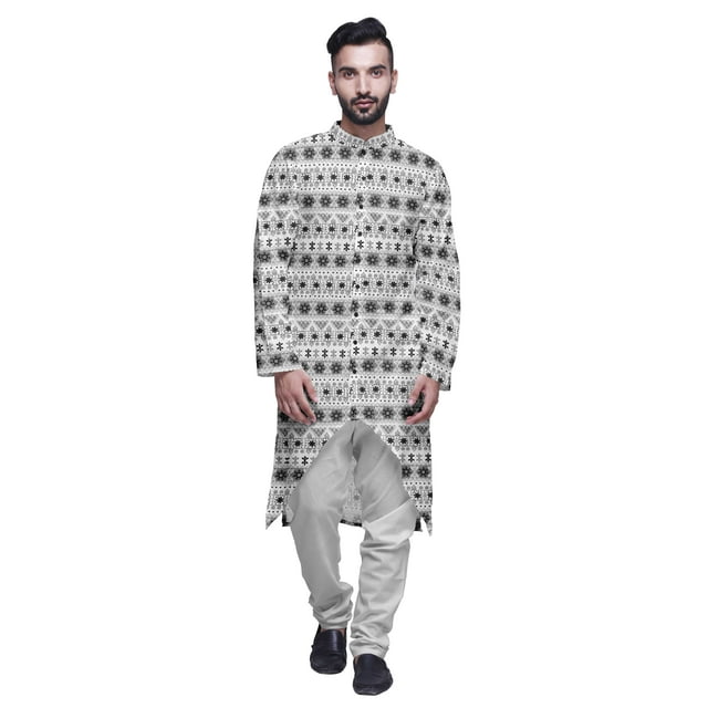 Atasi Kurta Asymétrique à Boutons pour Hommes en Coton Slub Imprimé Mode pour Hommes