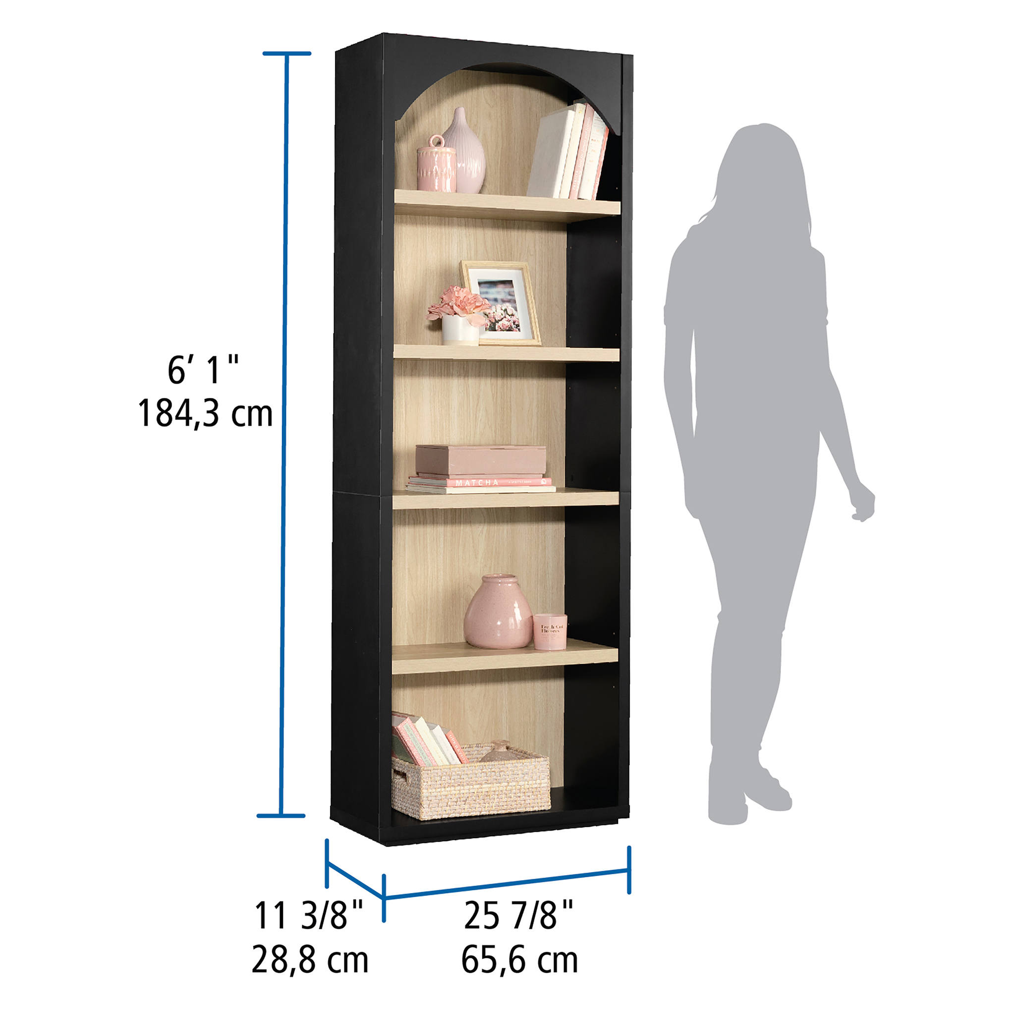 Mainstays Westley 5-Shelf Arch Bookcase, Black photo 5