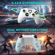 Wireless Pro Controller Compatible with Switch/OLED/Lite/PC/IOS/Android,Dual Vibration Programmable Turbo 6-axis Gyro Function,White