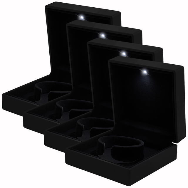 Caja para joyas con luz LED AurixGrande 4Pzas Negro10x10x4.5cm PVC Joyero.