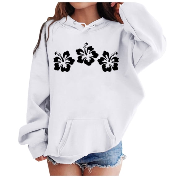 Wxirdiow Girls Sweatshirt Girls Casual Long Sleeve Hoodies Cute Oversized Fleece Pocket Sweatshirt Tops White Size,11-12 Years