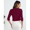 thumbnail image 7 of Chiclily Women's 3/4 Sleeve Cropped Cardigans Sweaters Burgundy Small Lightweight Open Front Shrugs for Women, 7 of 7