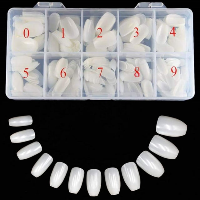 Juego de uñas acrílicas naturales para salones de arte y uso doméstico, cobertura total, 10 tamaños con caja de almacenamiento, 500 puntas cortas para uñas de ataúd