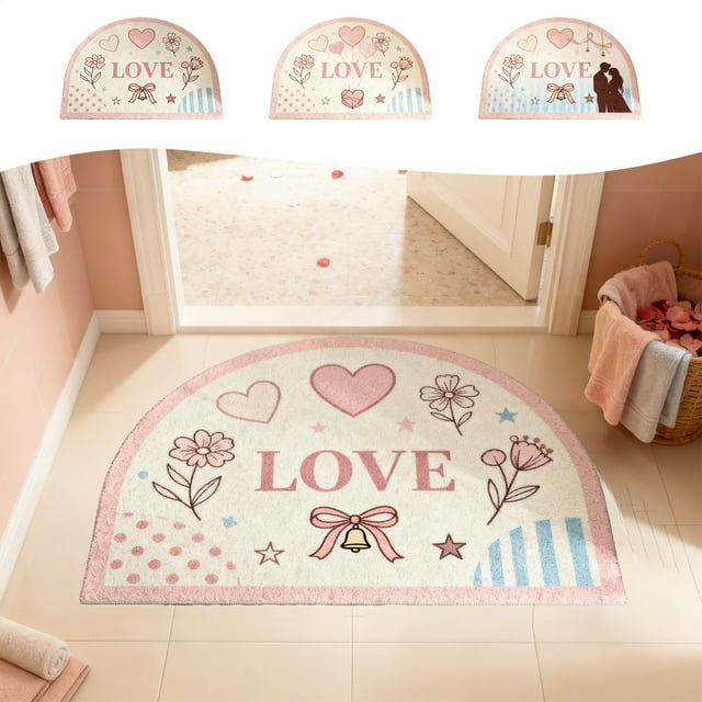 Alfombra De Poliéster Para Suelo 1Pcs 40x60cm Valentines Day Floor Mat Household Absorbent Nonslip Foot Mat Dirt Proof Polyester White for Kitchen Entryway and Bathroom JASKFLY
