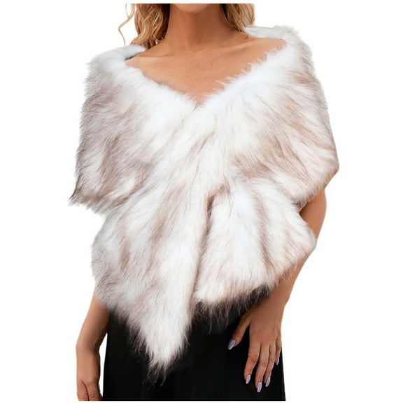 Xfvqtps Womens Fur Shawls Solid Color Fluffy Plush Open Front Poncho Elegant Comfortable Thickened Warm Winter Bridal Wedding Party Pashmina White