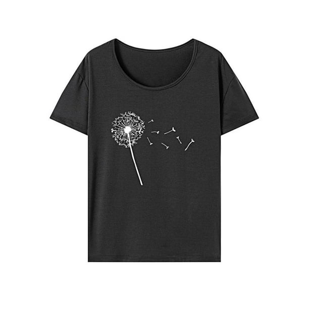 Camiseta de verano para mujer, camiseta de cuello redondo de ajuste regular para caminar, viajar, trabajar M