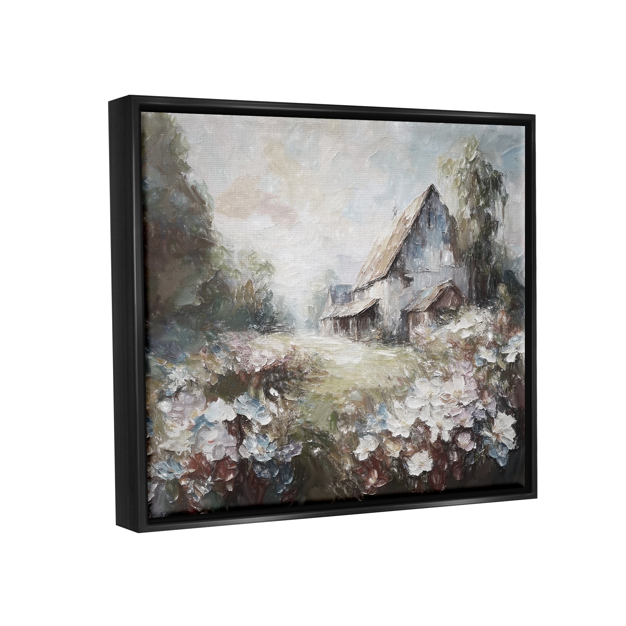 Stupell Industries Soft Meadow in Countryside Landscape Painting Black Floater Framed Canvas Art Print Wall Art, 31 x 25