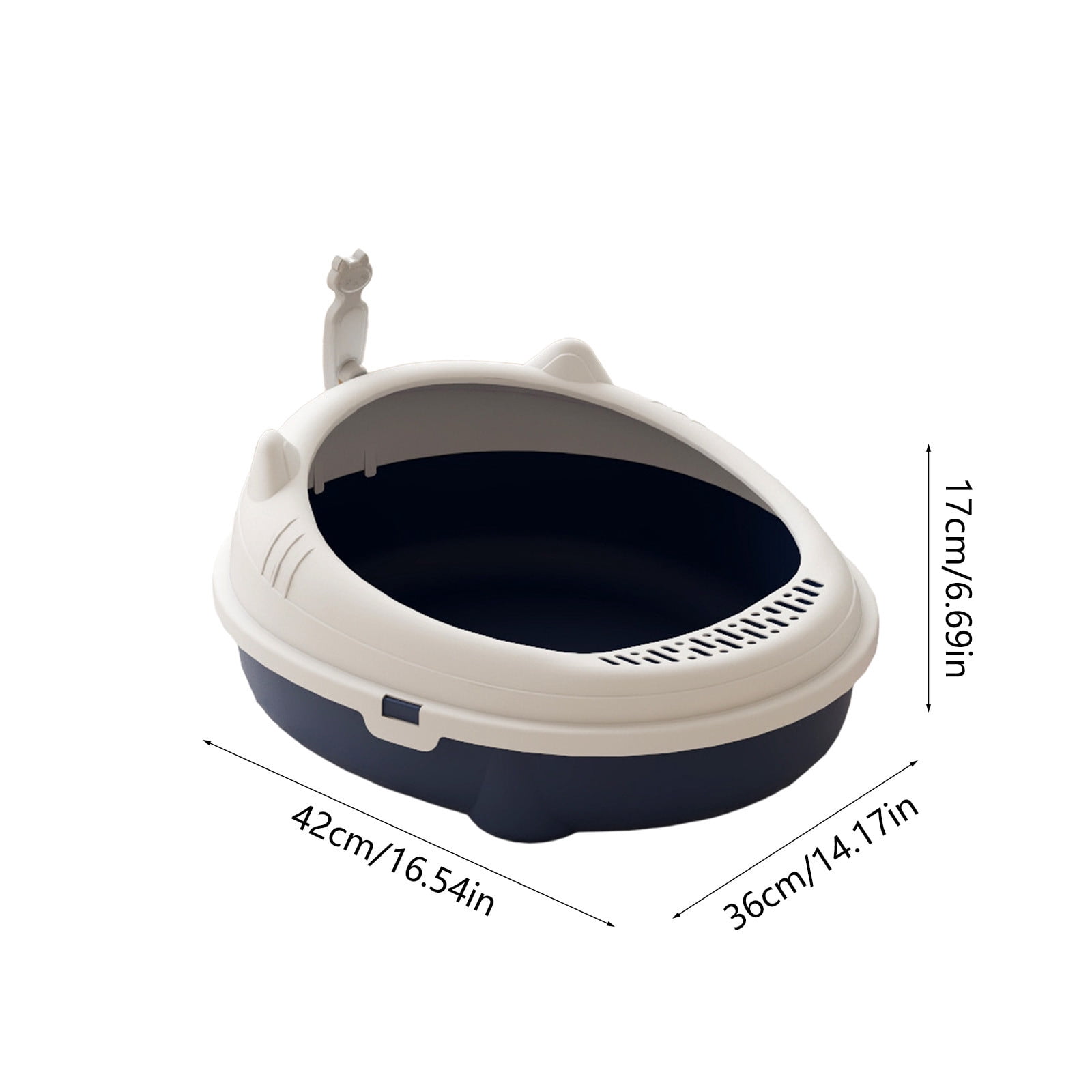 2026 New Open Top Cat Litter Box, High Wall Semi Enclosed Pet Litter Tray for Home Living Room, Non Slide Bottom & Easy to Clean, 16.54x14.17x6.69in Blue