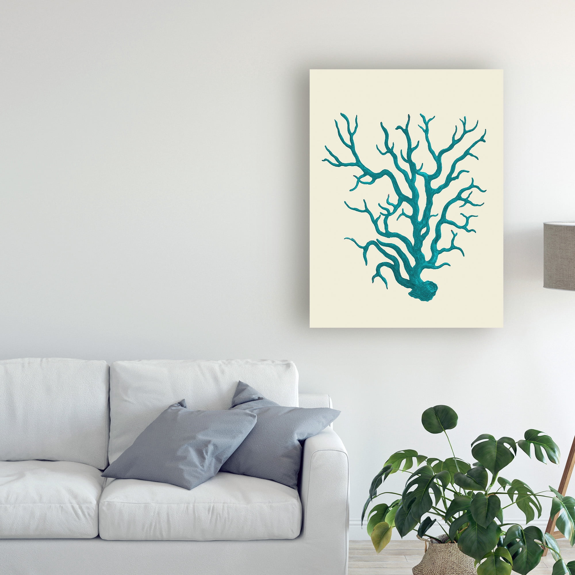 Trademark Fine Art 'Corals Turquoise On Cream a' Canvas Art by Fab Funky