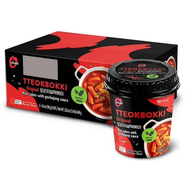 O’Food Original Tteokbokki, Gluten-Free Korean Rice Cakes, Authentic Spicy Korean Street Food Snack, Perfect with Cheese and Ramen Noodles, Ready to Eat, No MSG, No Corn Syrup (Pack of 1)