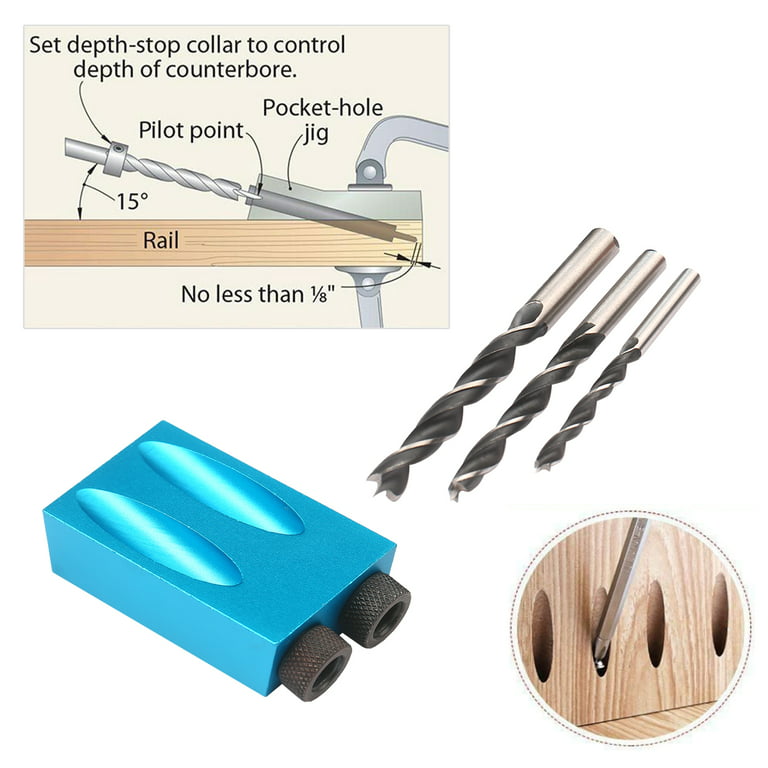 Walmeck 15pcs Pocket Hole Jig Kit 8mm 10mm 15 Degree Angle Drill Guide  Woodwoorking Tool Inclined Hole Jig Hole Puncher Locator Jig Drill Bit  Carpentry Tools 