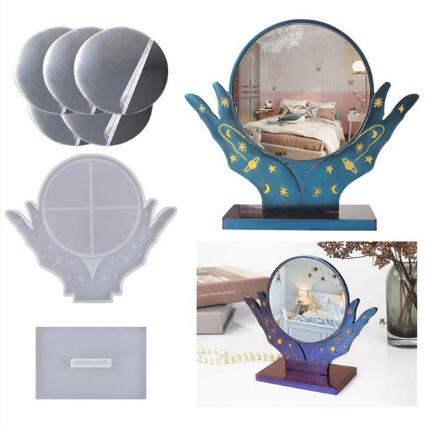 Molde De Resina Epoxi Para Espejo, Moldes Para Espejo De Maquillaje Diy, Molde De Resina Para Espejo Cosmético En Forma De Mano Con Soporte Para Espejo, Artesanía Para Decoración Del Hogar Guardurnaity HA035824-00