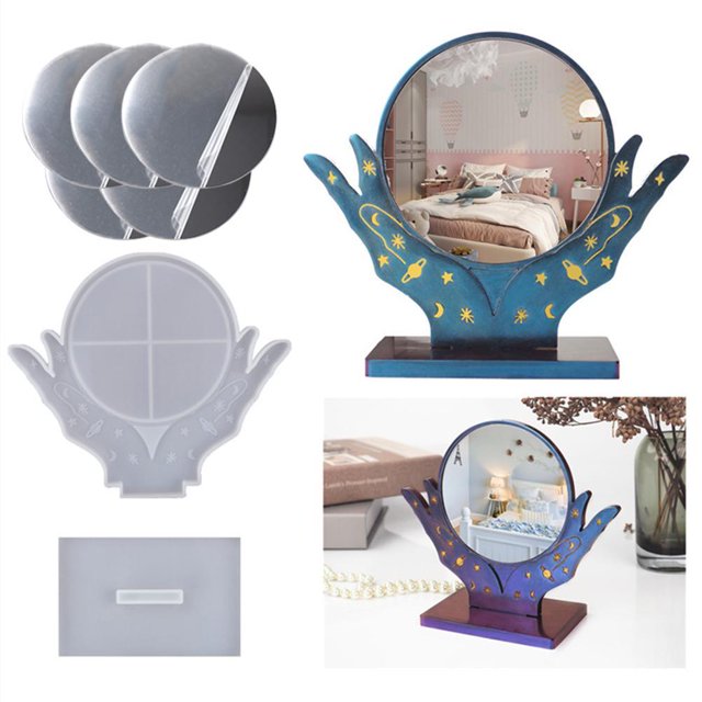 Molde De Resina Epoxi Para Espejo, Moldes Para Espejo De Maquillaje Diy, Molde De Resina Para Espejo Cosmético En Forma De Mano Con Soporte Para Espejo, Artesanía Para Decoración Del Hogar Eigraketly HA035824-00