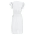 thumbnail image 4 of UPPADA Womens Summer V-Neck Ruffle Cap Sleeve Dress Casual Shift Mini Dress Summer Dresses A Line Smock Short Dress White,M, 4 of 7